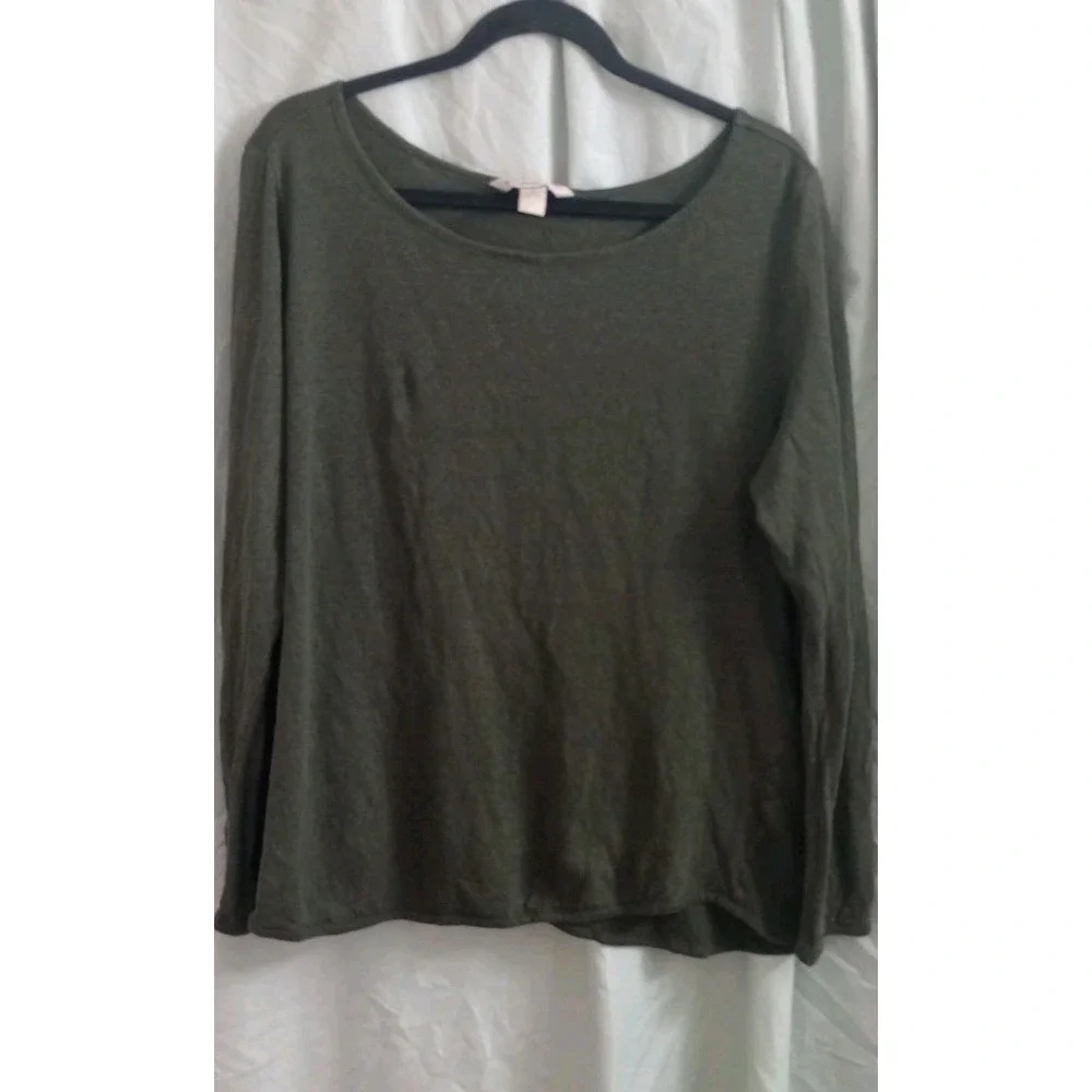 Banana Republic Heritage 100% Linen Long Sleeve Top Olive Green Women's XL - Picture 1 of 4
